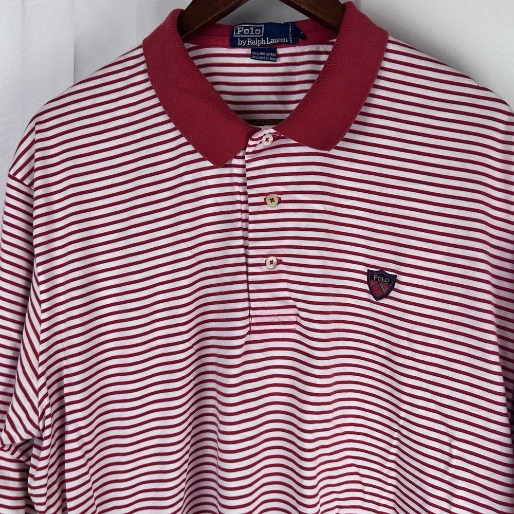 Polo‎ Ralph Lauren Mens XL Striped Polo Red White Southern Hills Golf Club Crest